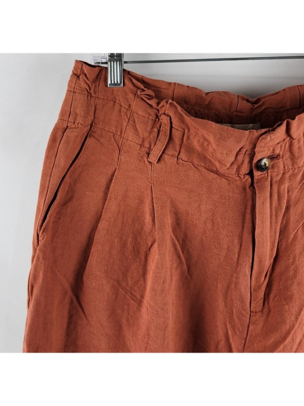 Madewell Pants Womens 12 Rust Linen-Blend Paperbag Pleated High Waist Pant - Picture 3 of 10